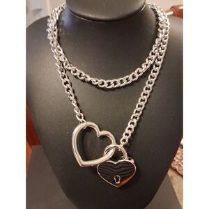 Silver Heart Lock Necklace New